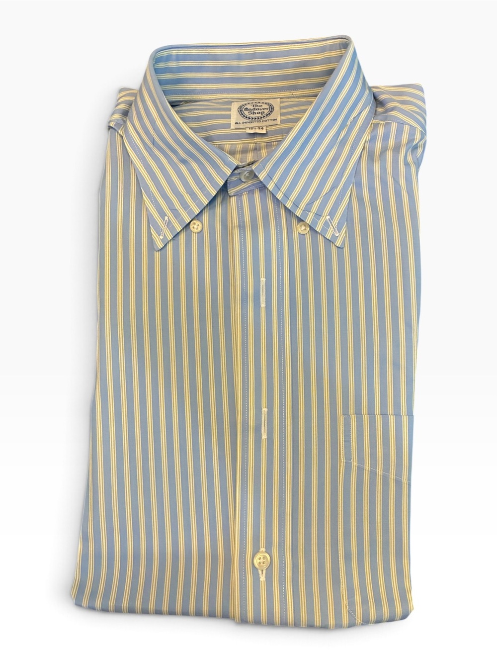 The Andover ShopMen's Blue and Yellow Striped Dress Shirt - Tailored Button-Down